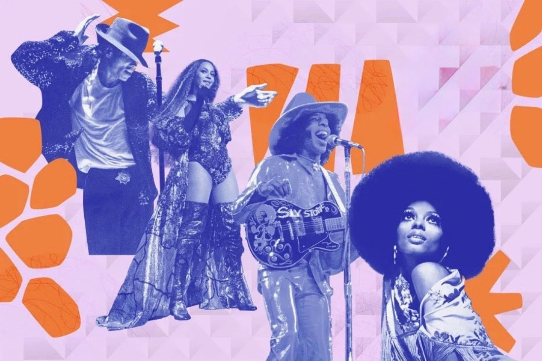 Michael Jackson, Beyoncé, Sly Stone and Diana Ross representing generations of R&B music